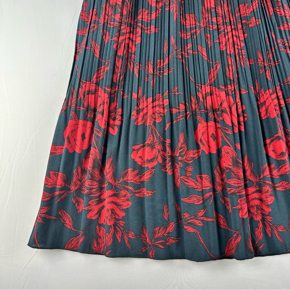 EXLURA Women Floral Pleated Flowy Side Pocket Midi Skirt Red Navy - Picture 10 of 15